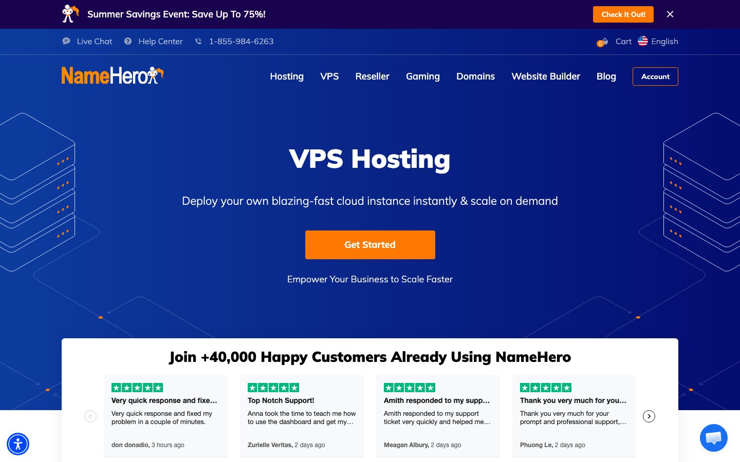 NameHero public page captured in a desktop browser