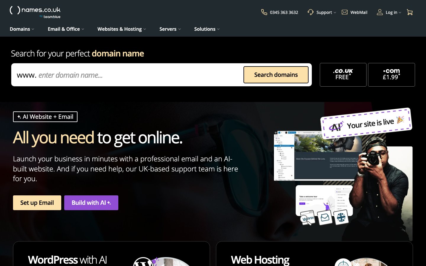 Names.co.uk public page captured in a desktop browser