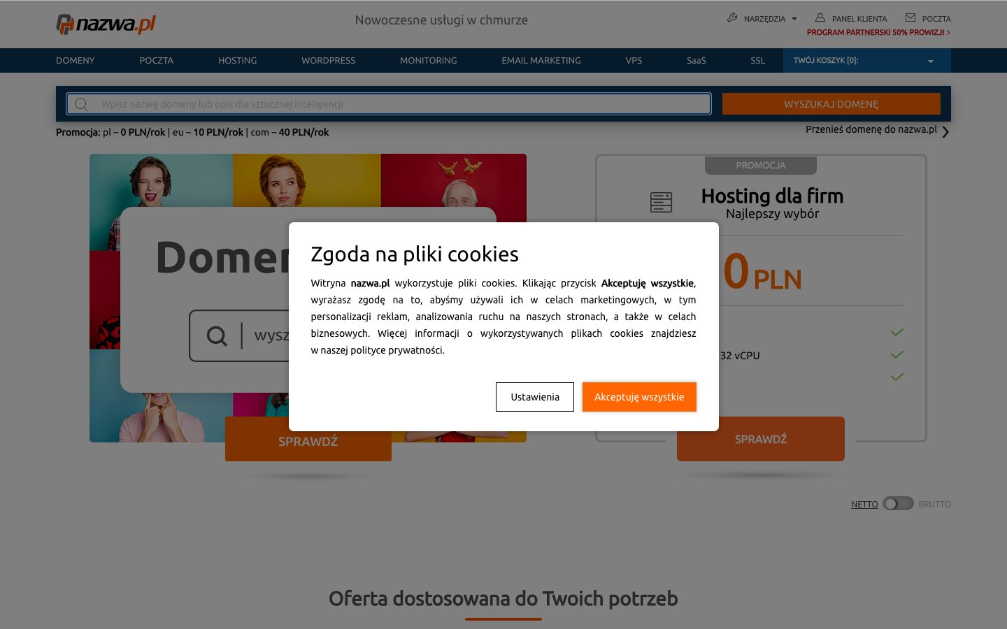 nazwa.pl public page captured in a desktop browser