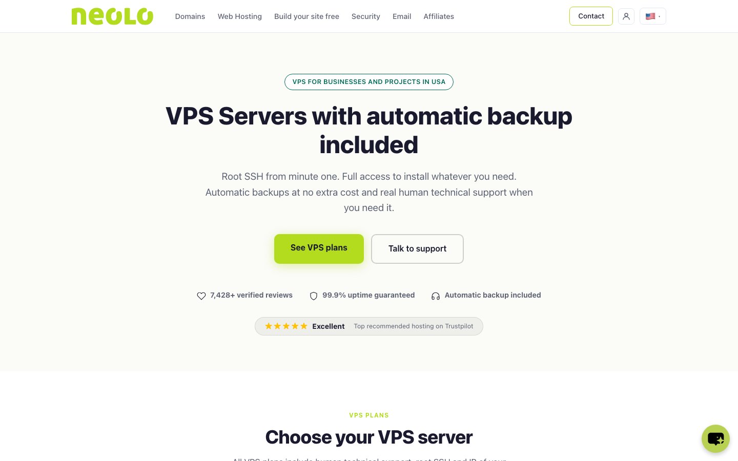 Neolo Web Hosting public page captured in a desktop browser