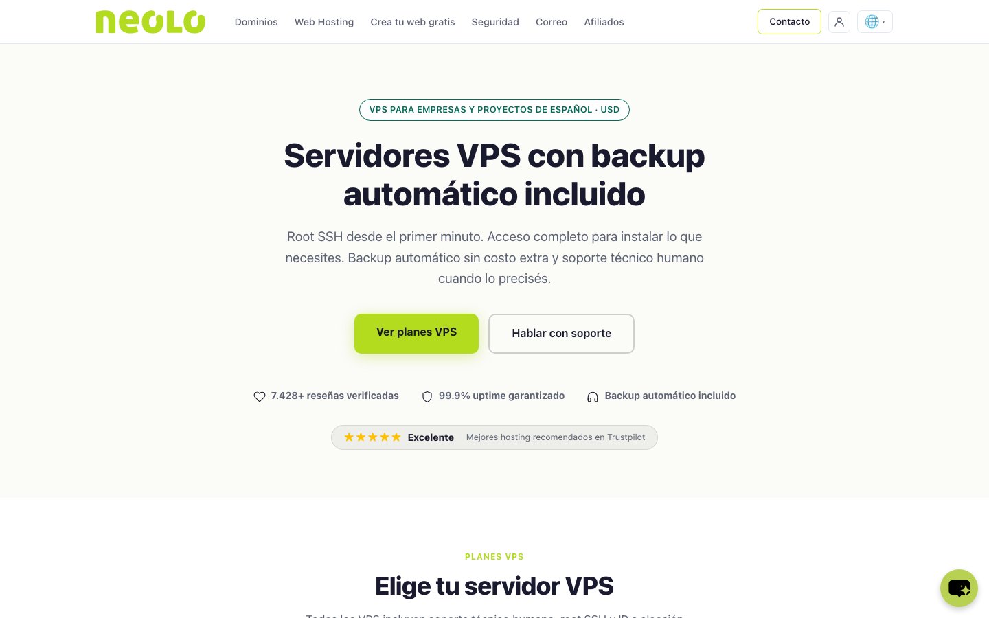 Neolo Web Hosting public page captured in a desktop browser