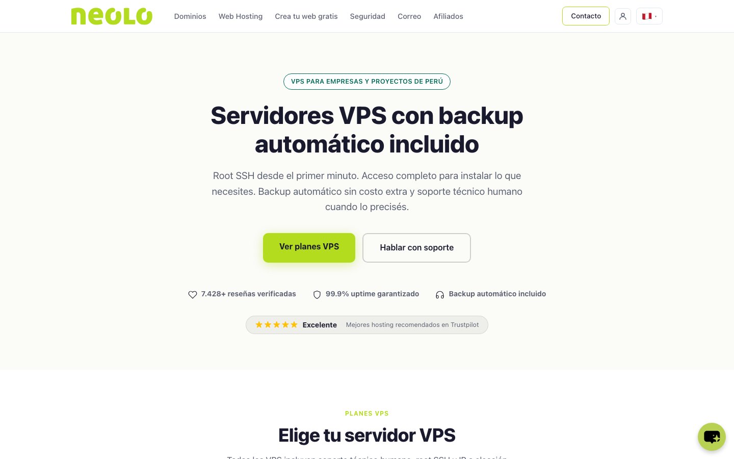 Neolo Web Hosting public page captured in a desktop browser