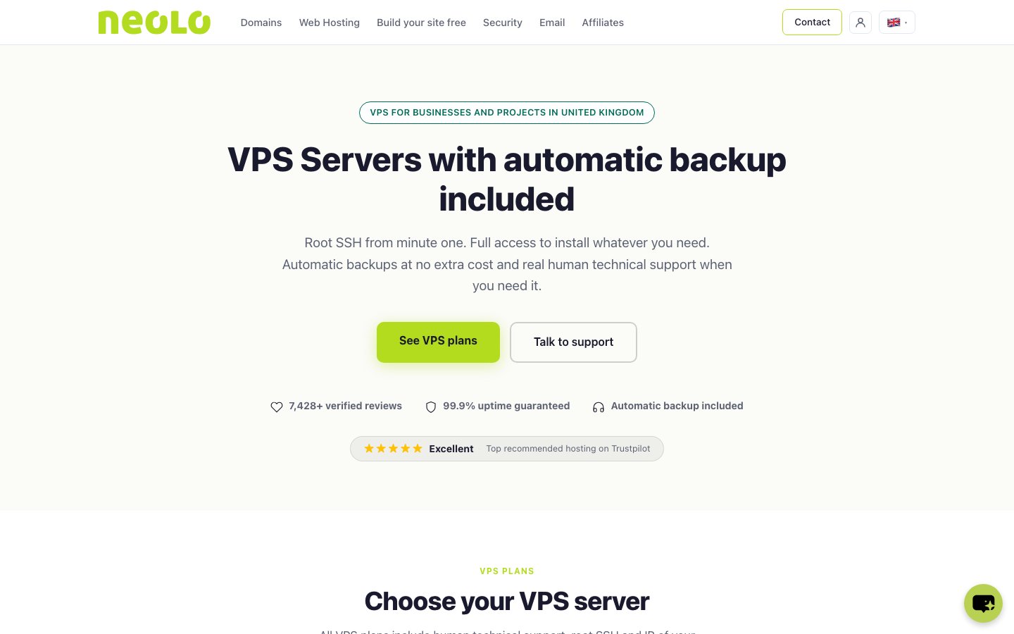 Neolo Web Hosting public page captured in a desktop browser
