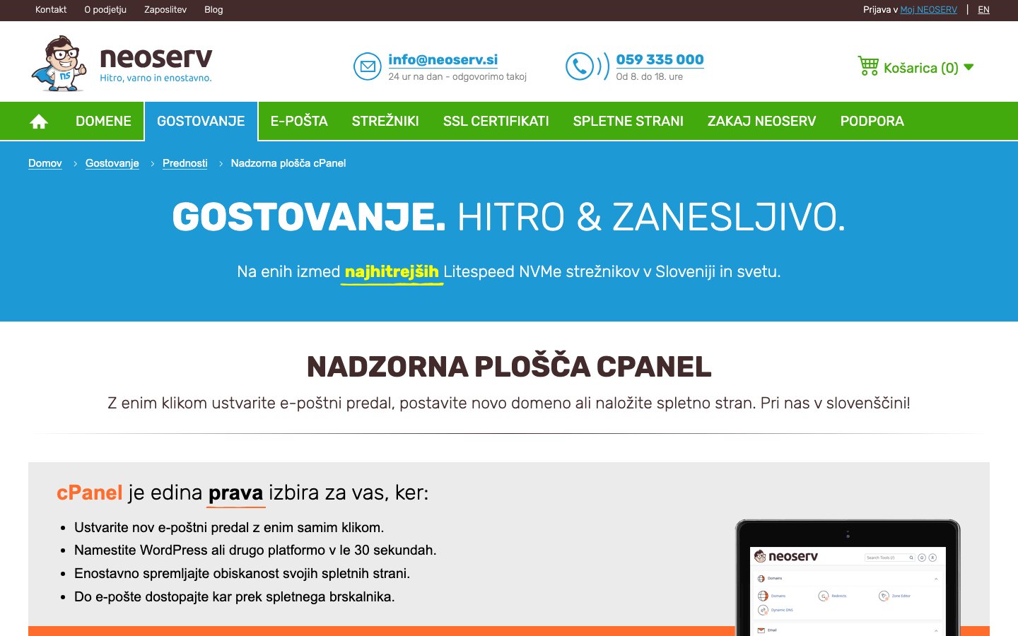 NEOSERV public page captured in a desktop browser