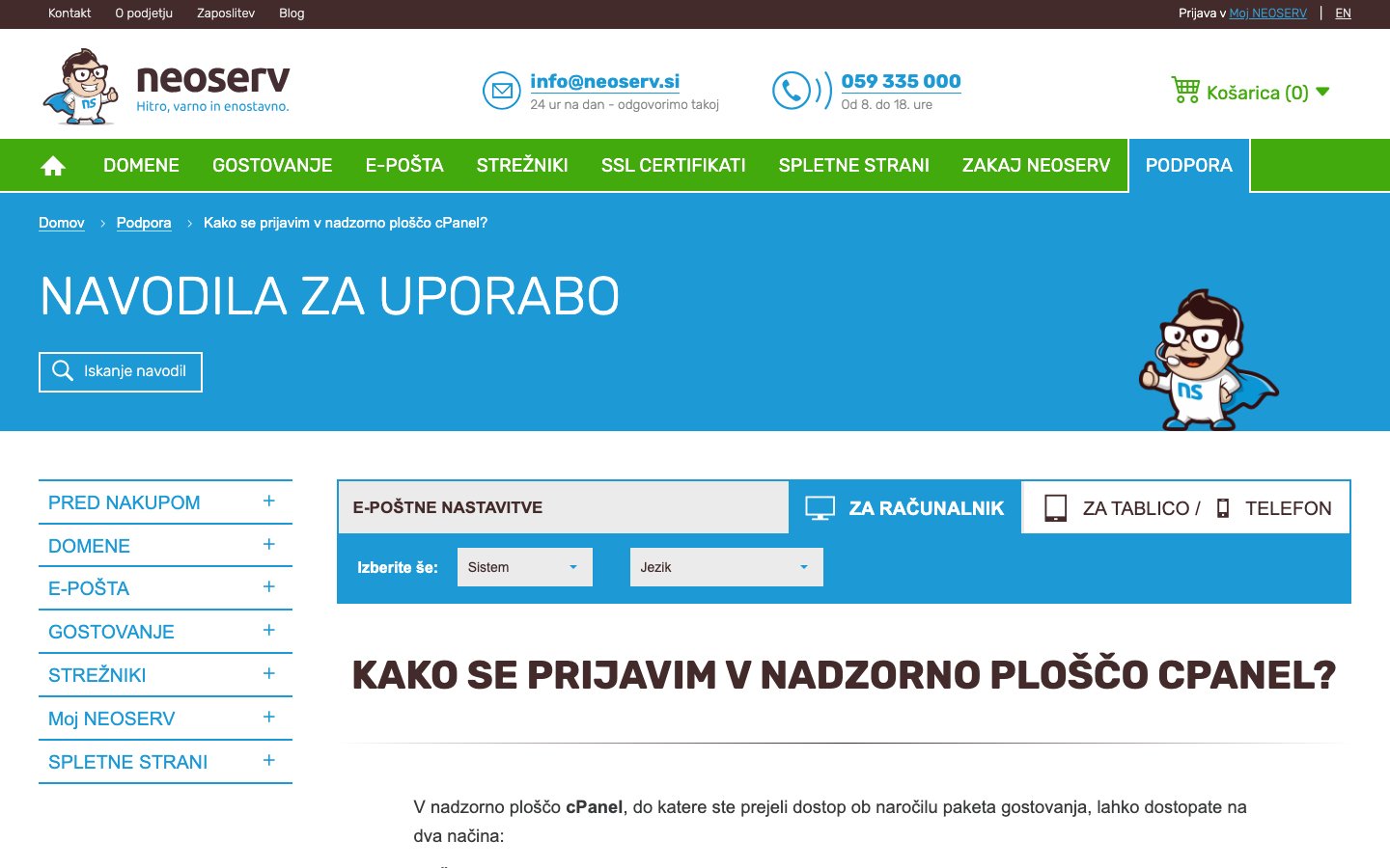 NEOSERV public page captured in a desktop browser