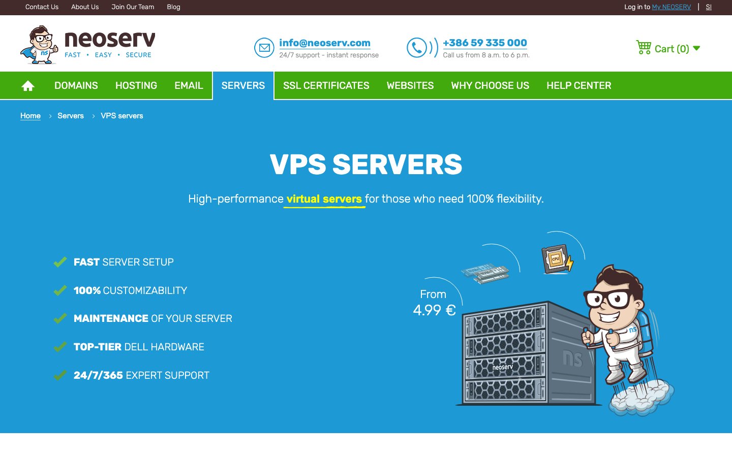 NEOSERV public page captured in a desktop browser