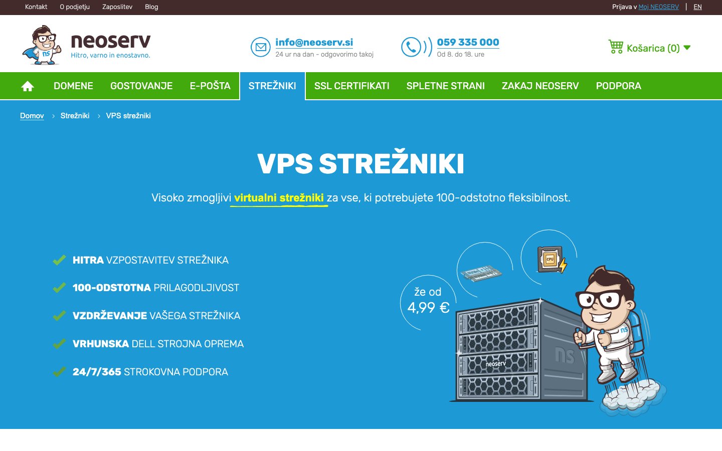 NEOSERV public page captured in a desktop browser