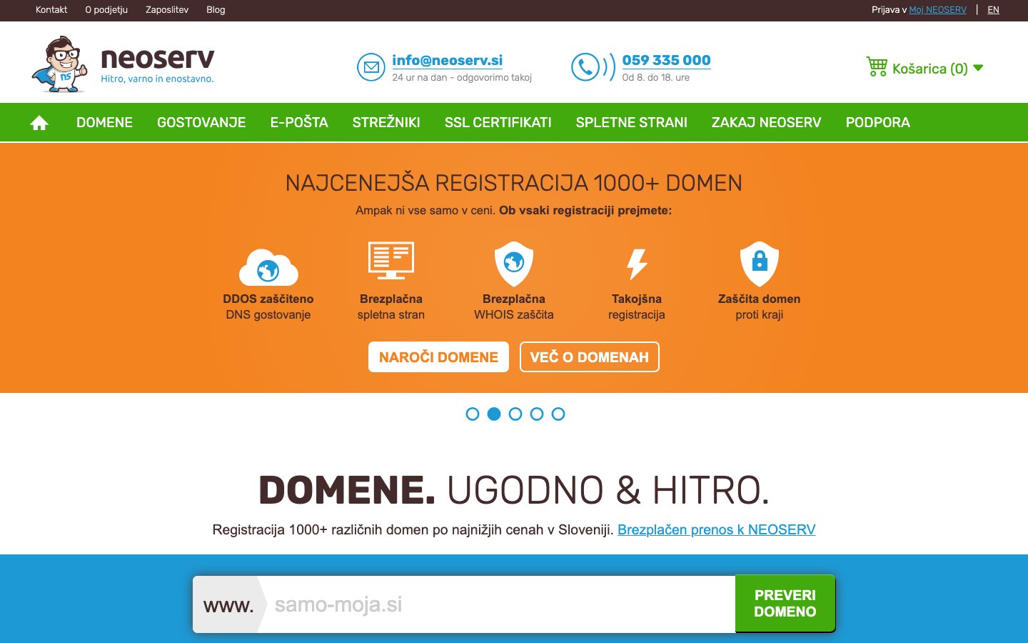 NEOSERV public page captured in a desktop browser