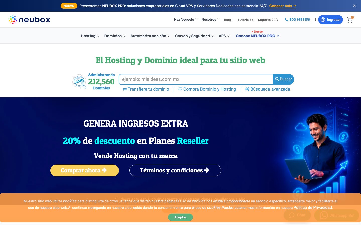 Neubox public page captured in a desktop browser