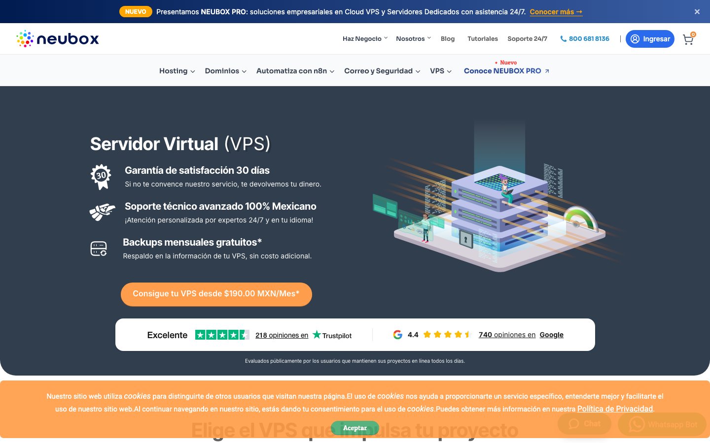 Neubox public page captured in a desktop browser