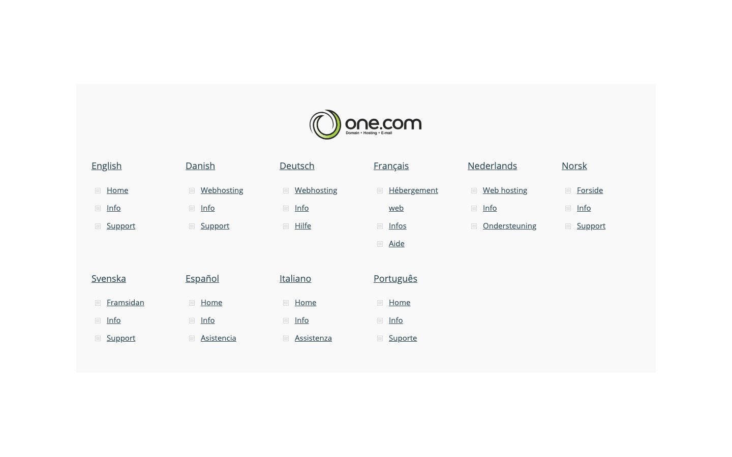 One.com public page captured in a desktop browser
