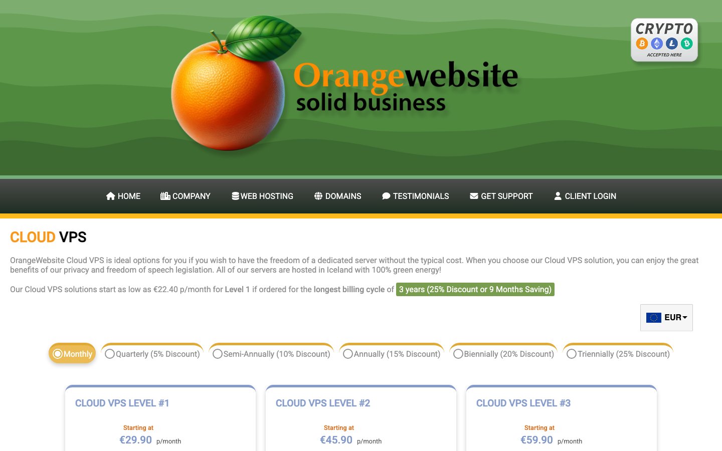 OrangeWebsite public page captured in a desktop browser