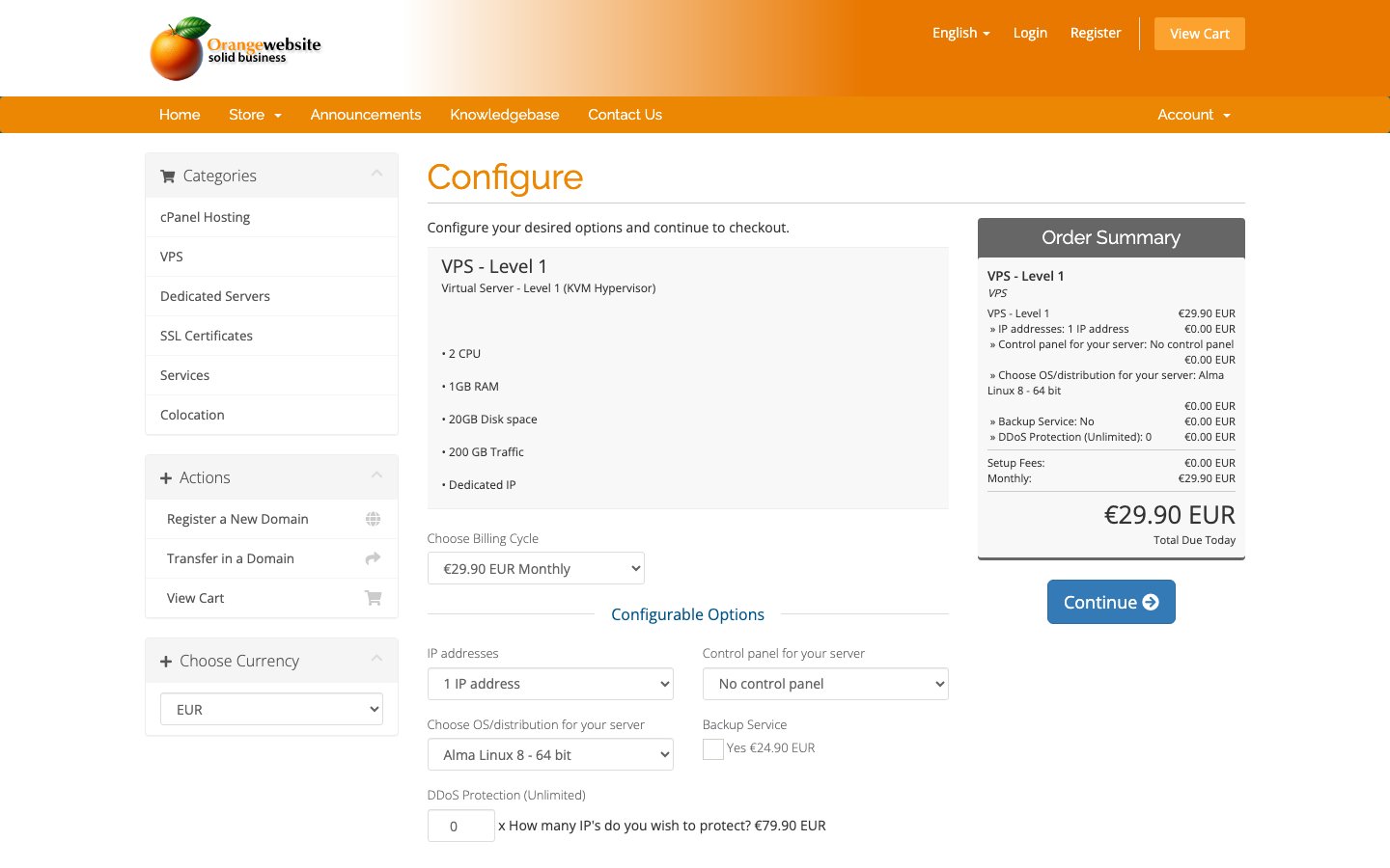 OrangeWebsite public page captured in a desktop browser