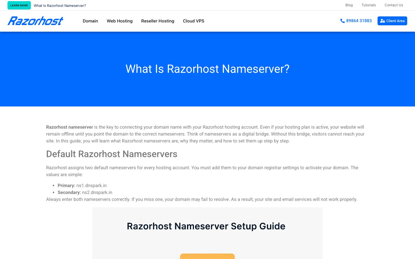 Razorhost public page captured in a desktop browser