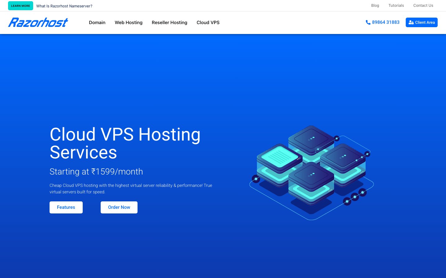 Razorhost public page captured in a desktop browser