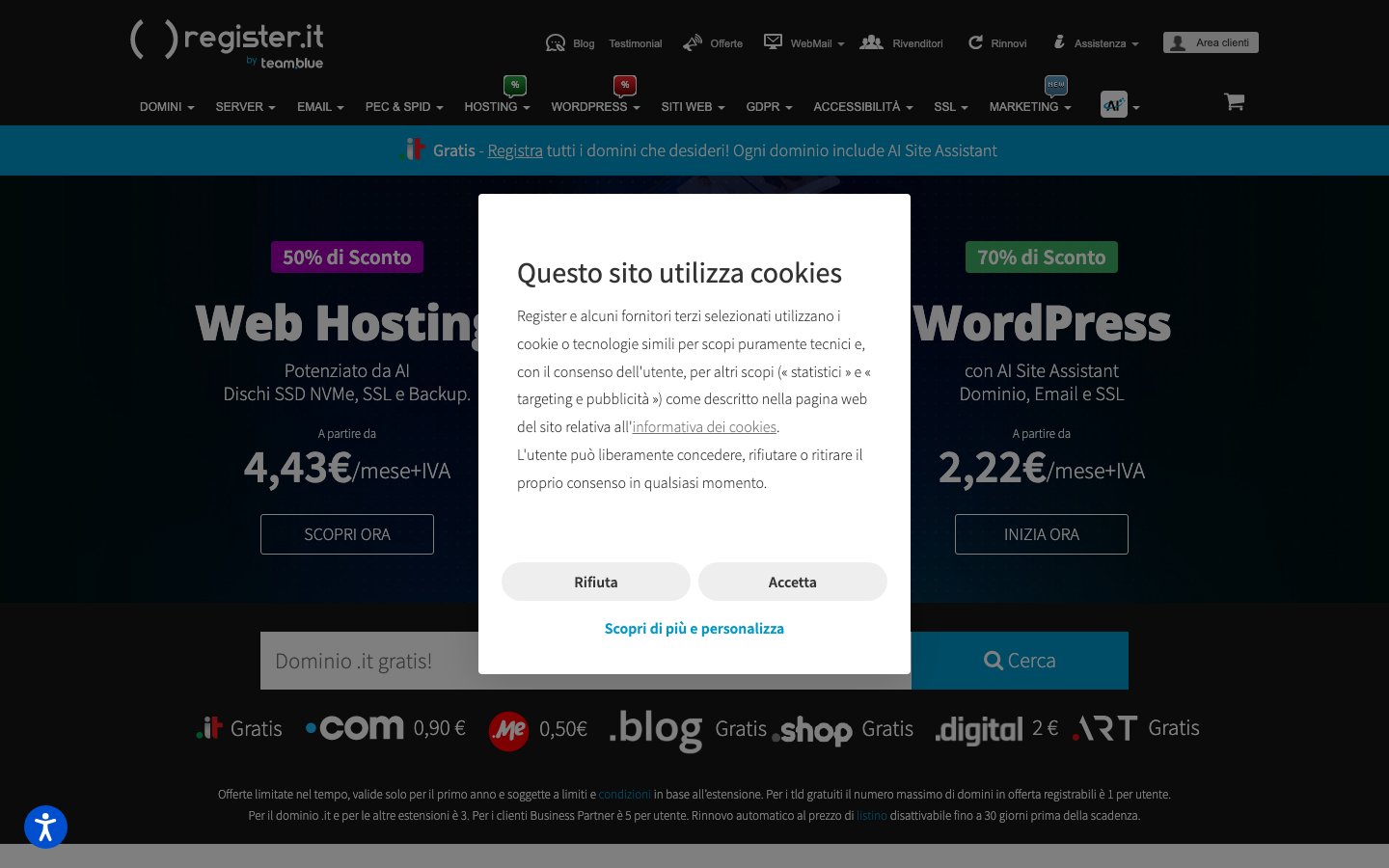 Register.it public page captured in a desktop browser