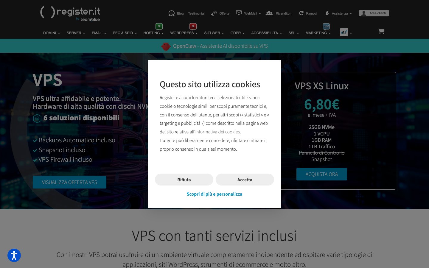 Register.it public page captured in a desktop browser