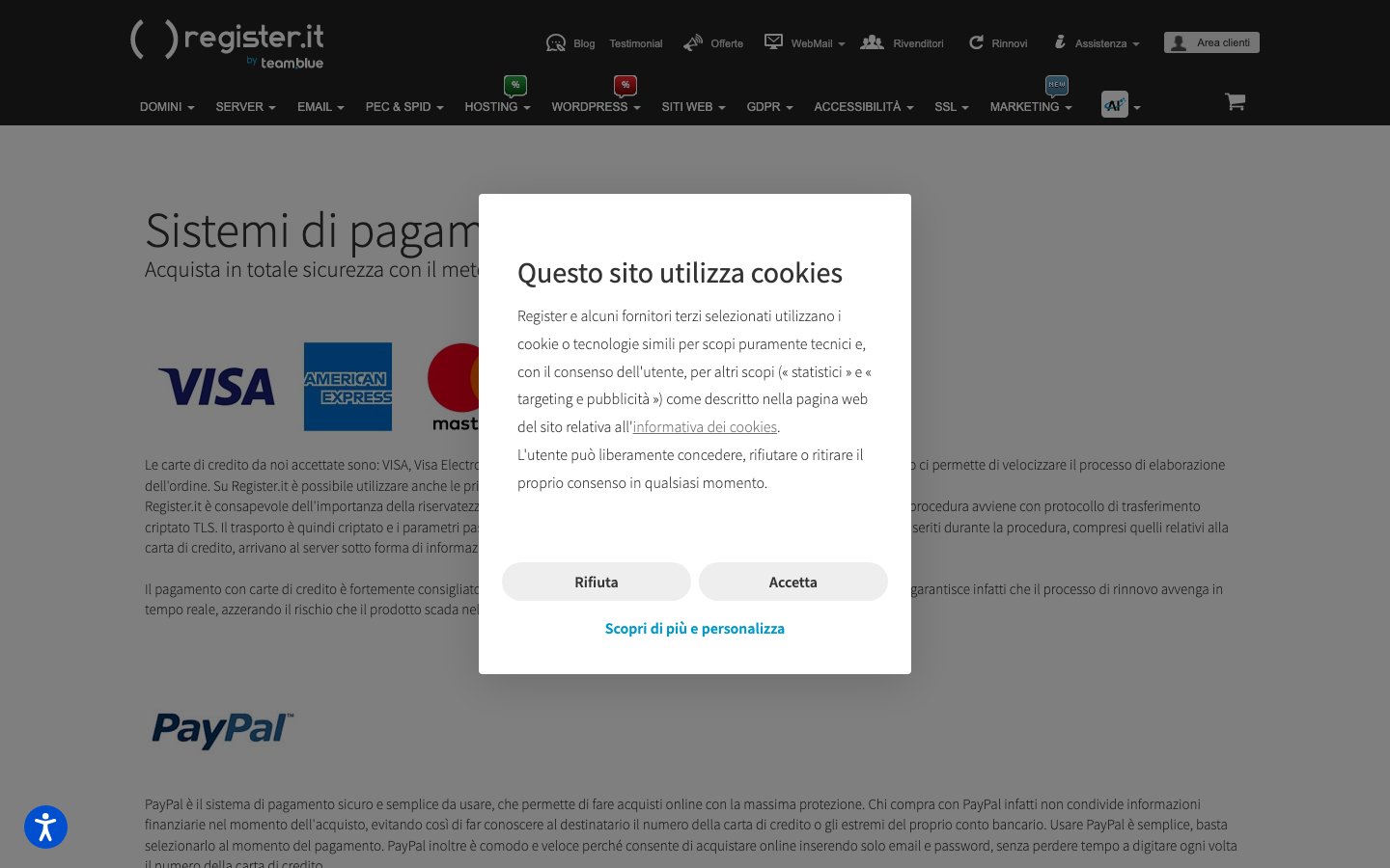 Register.it public page captured in a desktop browser