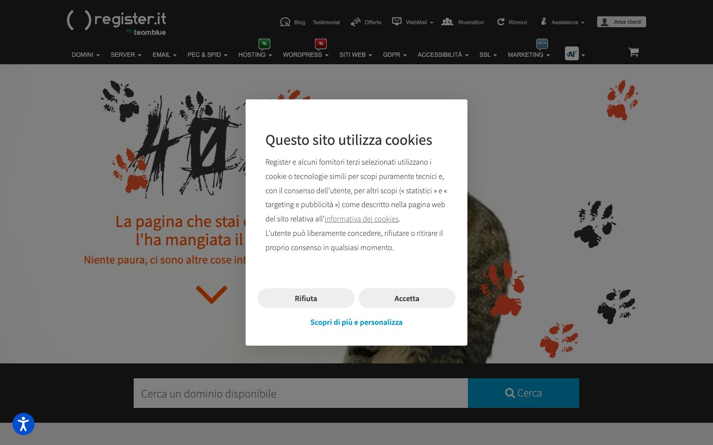 Register.it public page captured in a desktop browser