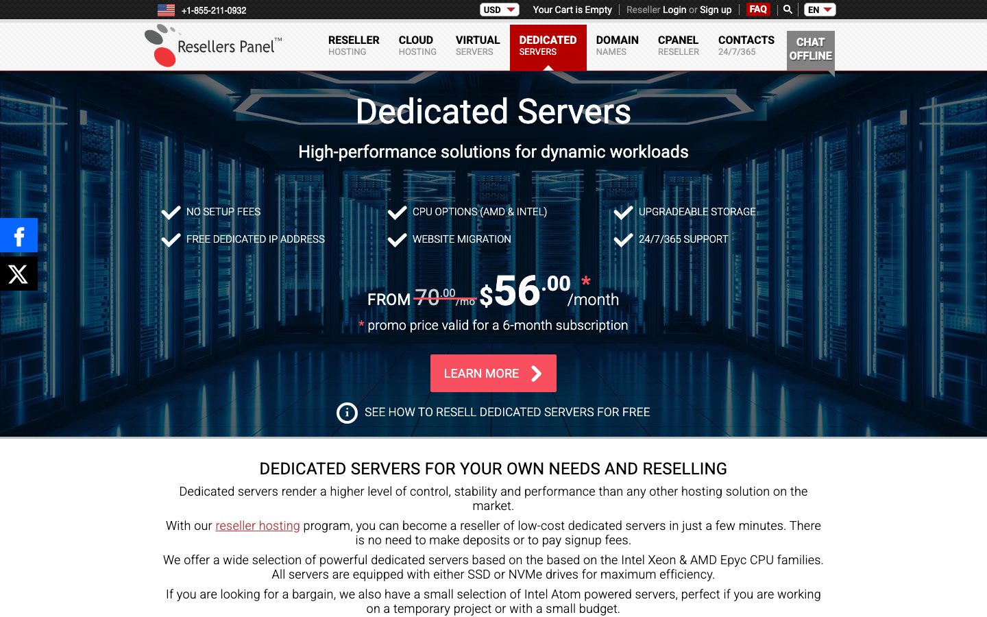 ResellersPanel public page captured in a desktop browser