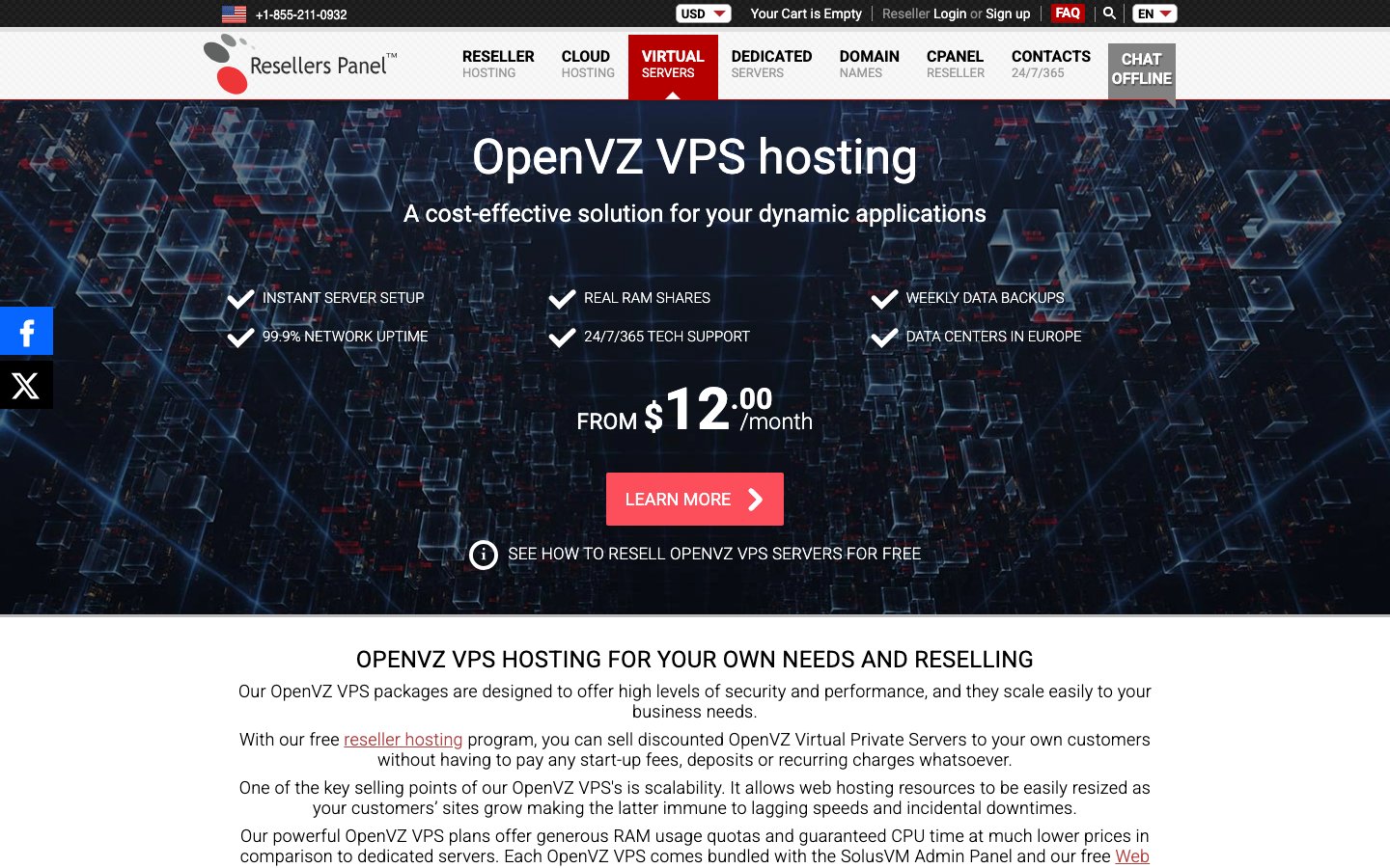 ResellersPanel public page captured in a desktop browser