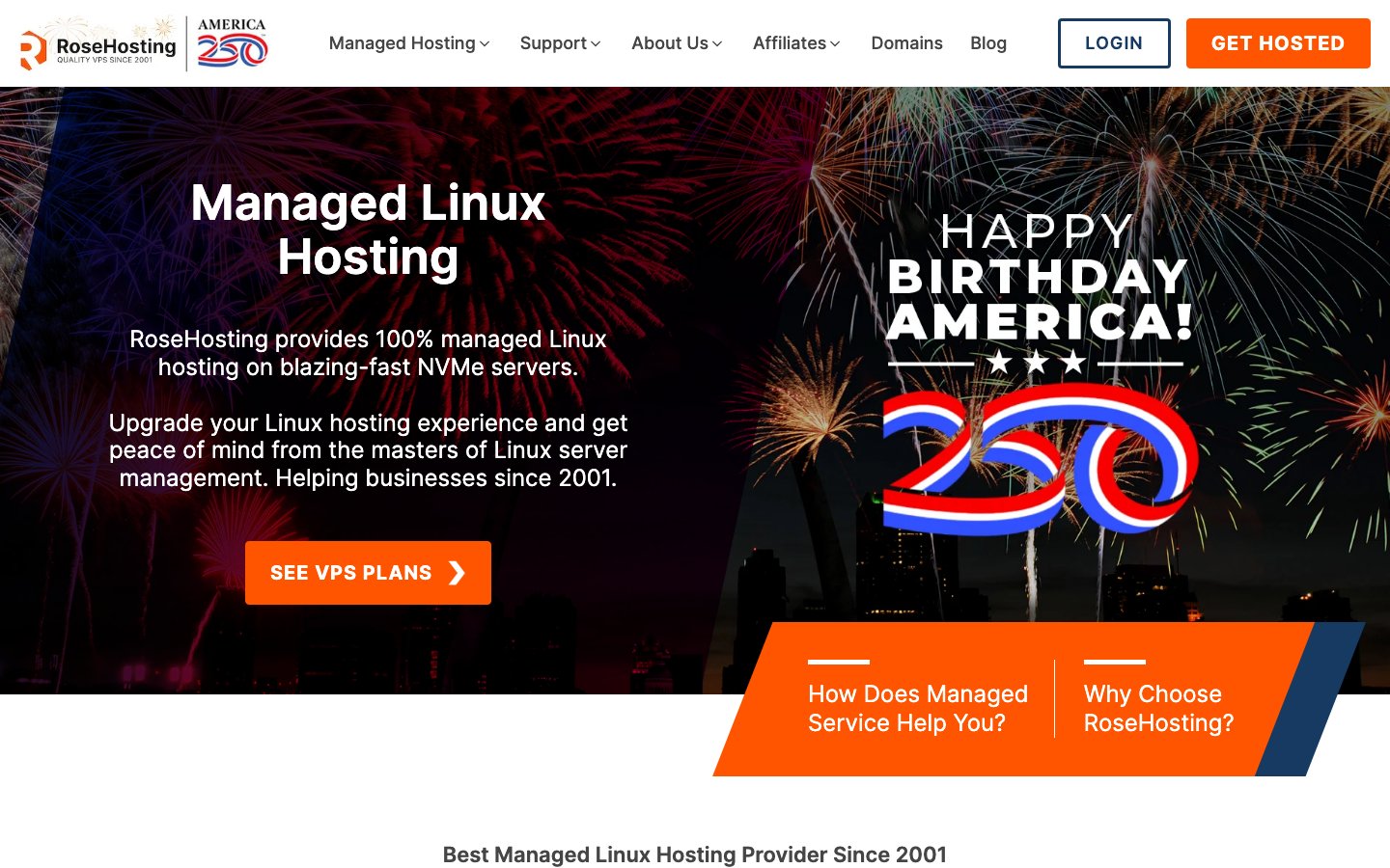 RoseHosting public page captured in a desktop browser
