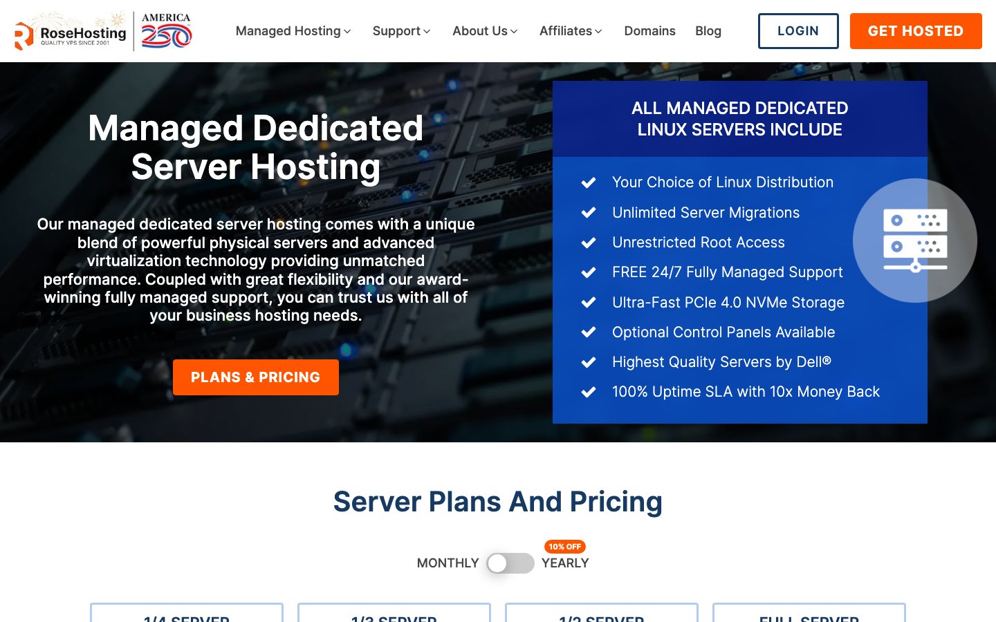 RoseHosting public page captured in a desktop browser