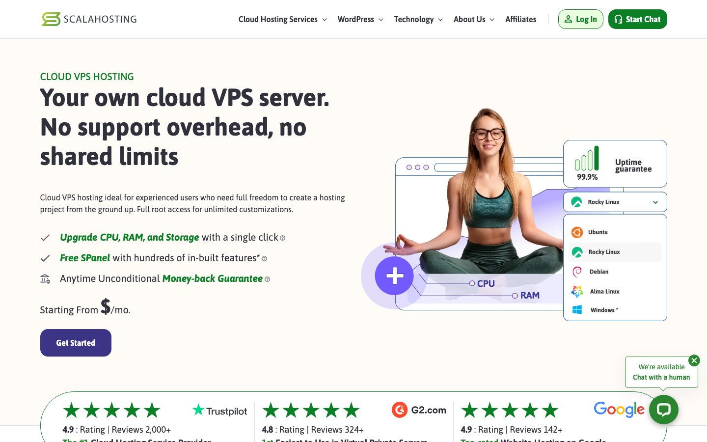 ScalaHosting public page captured in a desktop browser
