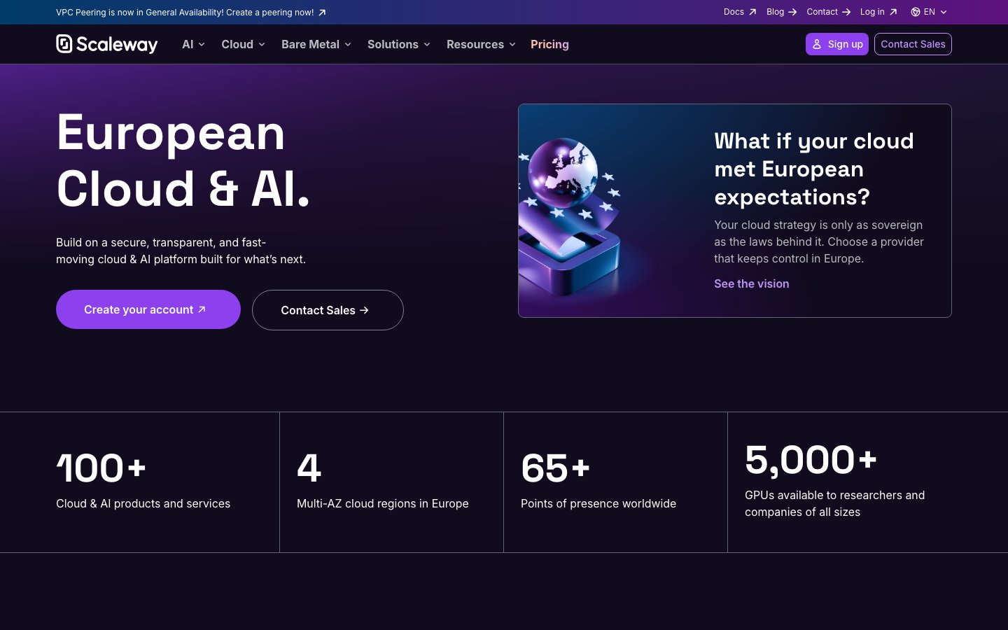 Scaleway public page captured in a desktop browser