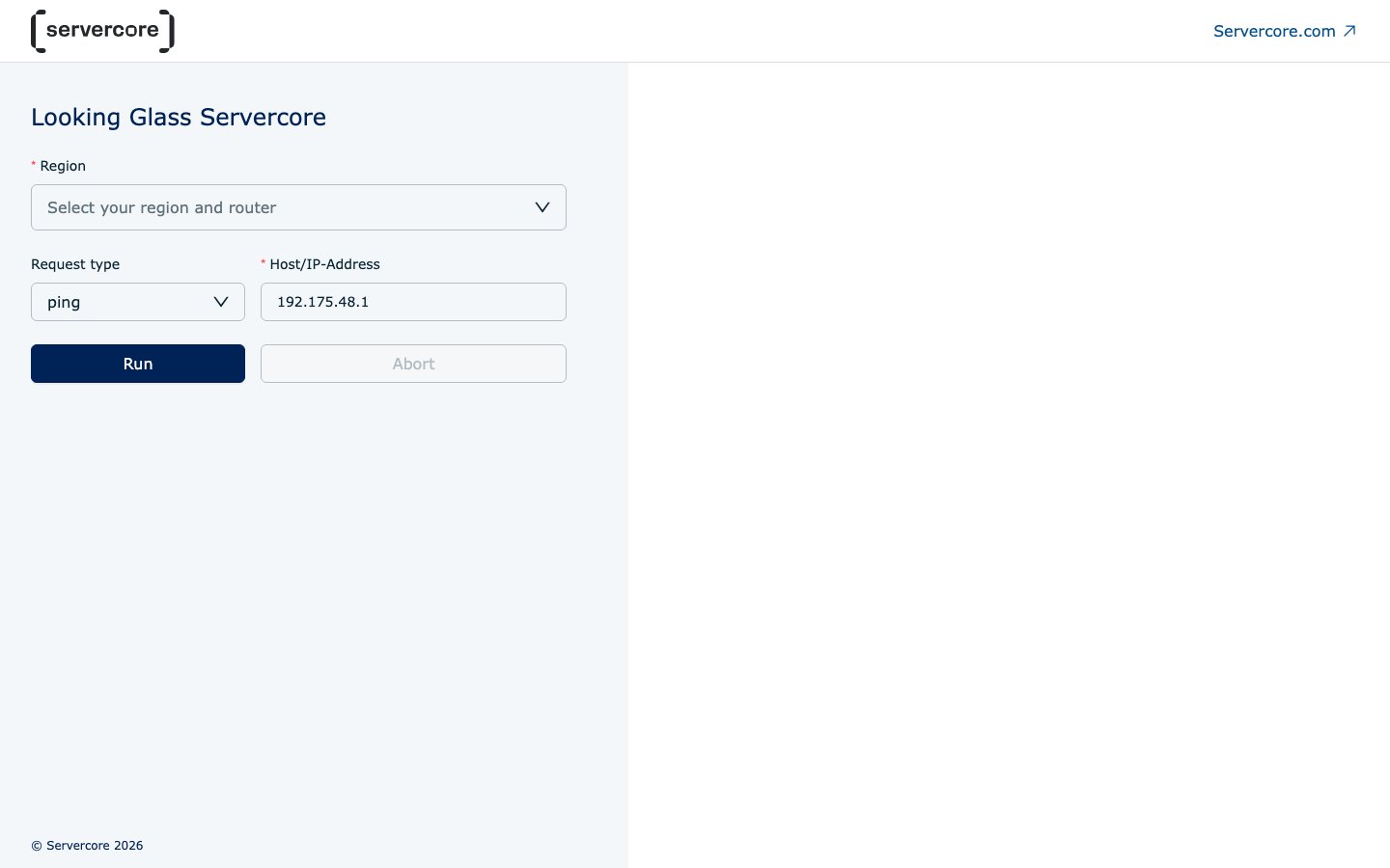 Servercore public page captured in a desktop browser