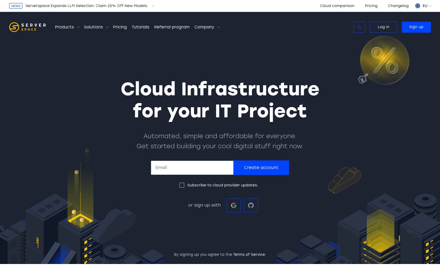 Serverspace.io public page captured in a desktop browser