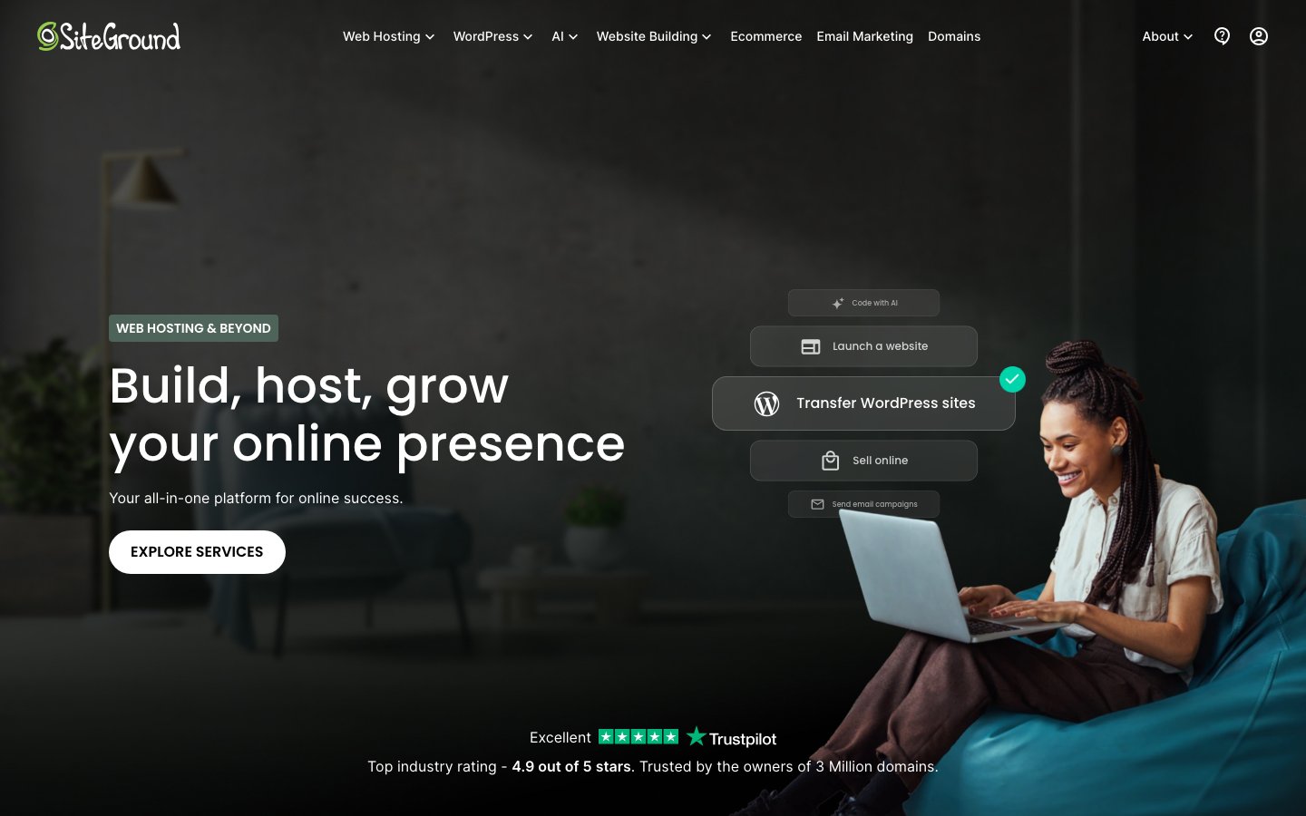 SiteGround public page captured in a desktop browser