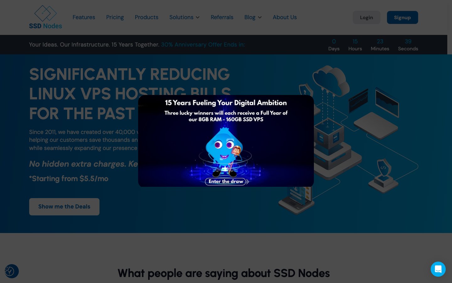 SSD Nodes public page captured in a desktop browser