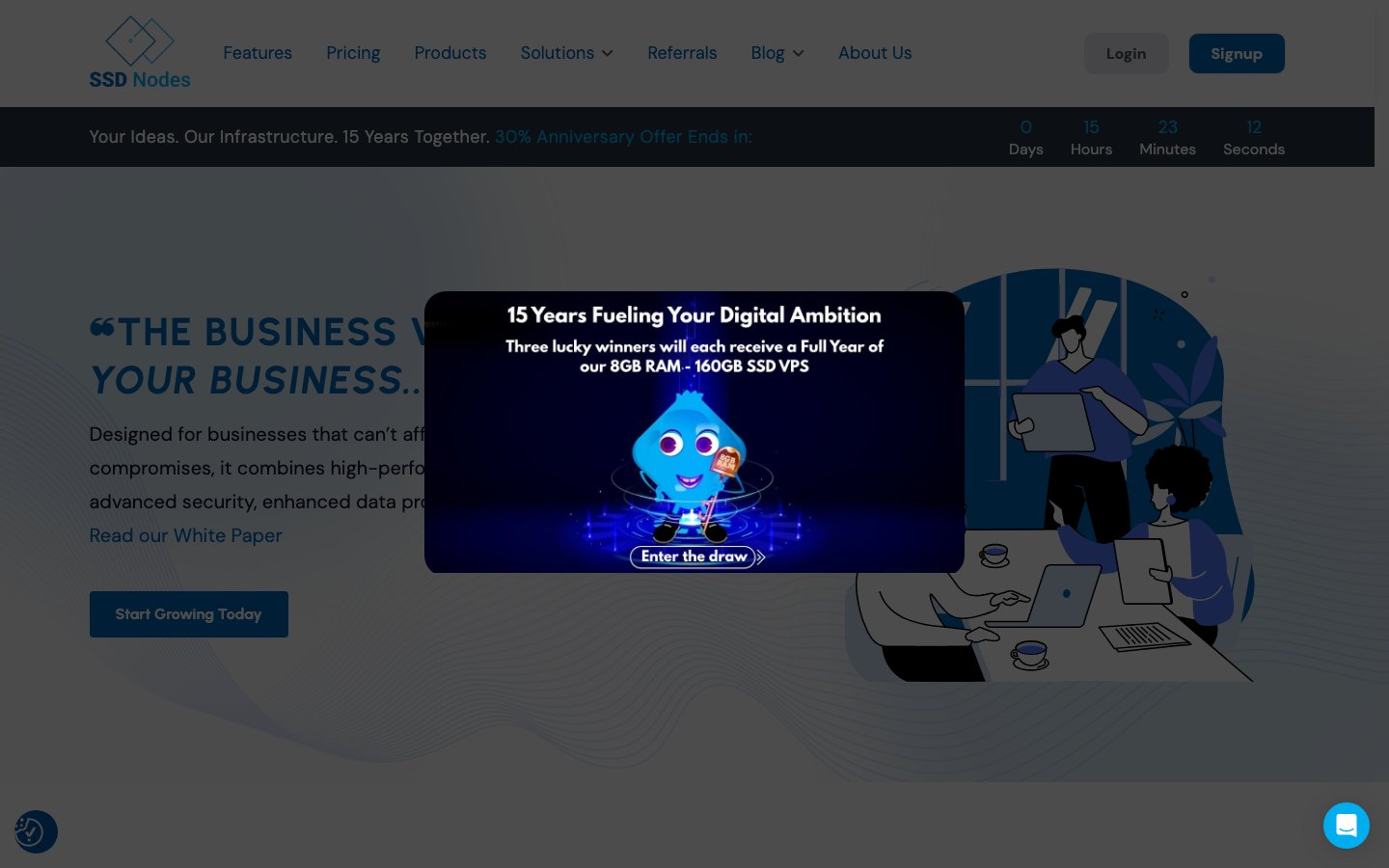 SSD Nodes public page captured in a desktop browser