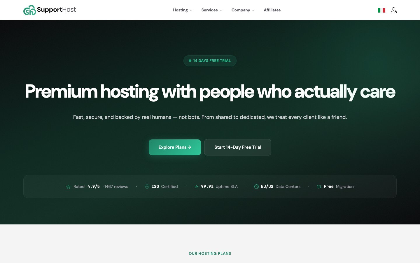 SupportHost public page captured in a desktop browser
