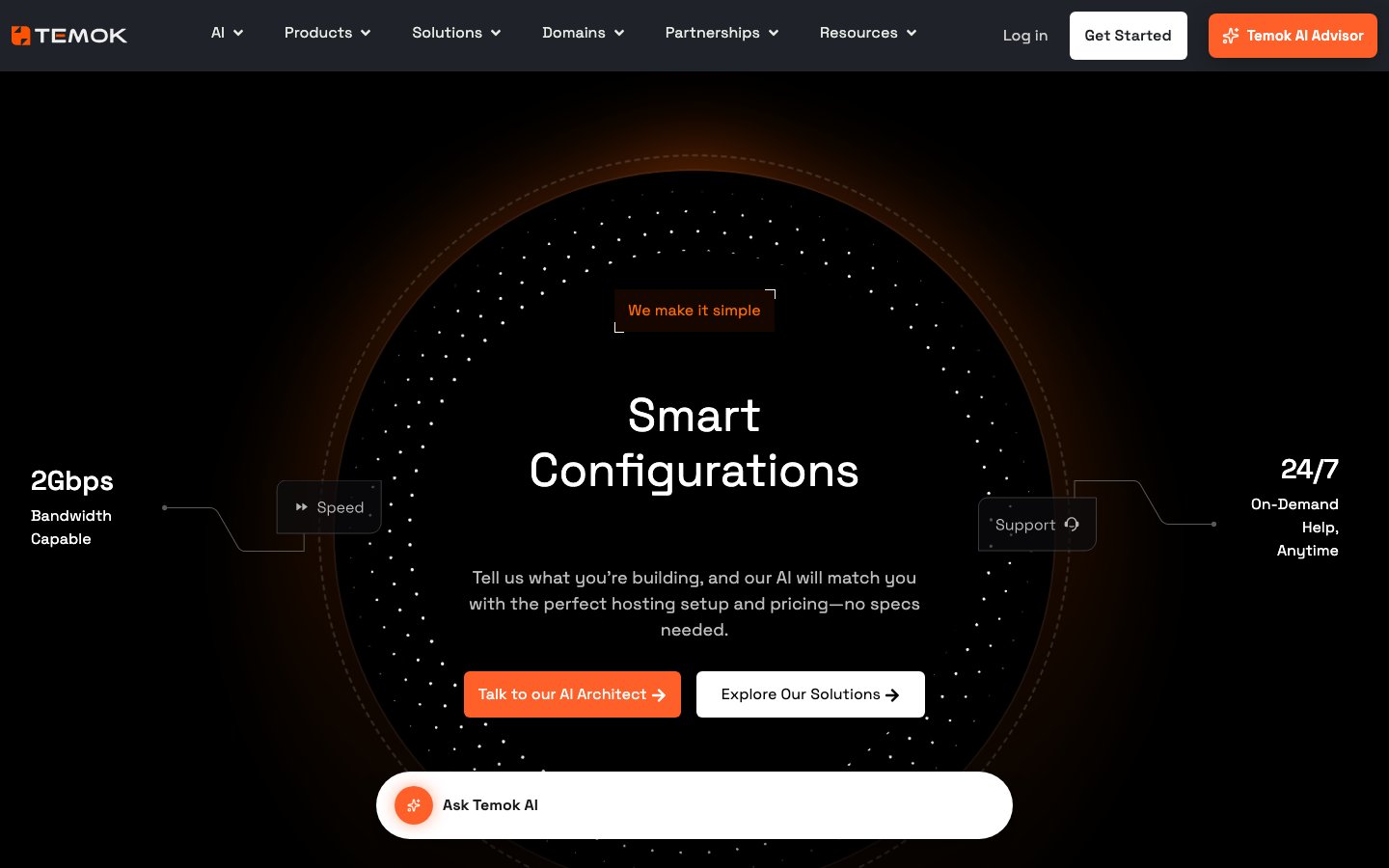 Temok Technologies public page captured in a desktop browser