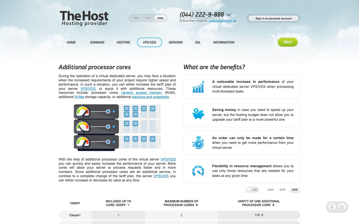 TheHost.ua public page captured in a desktop browser