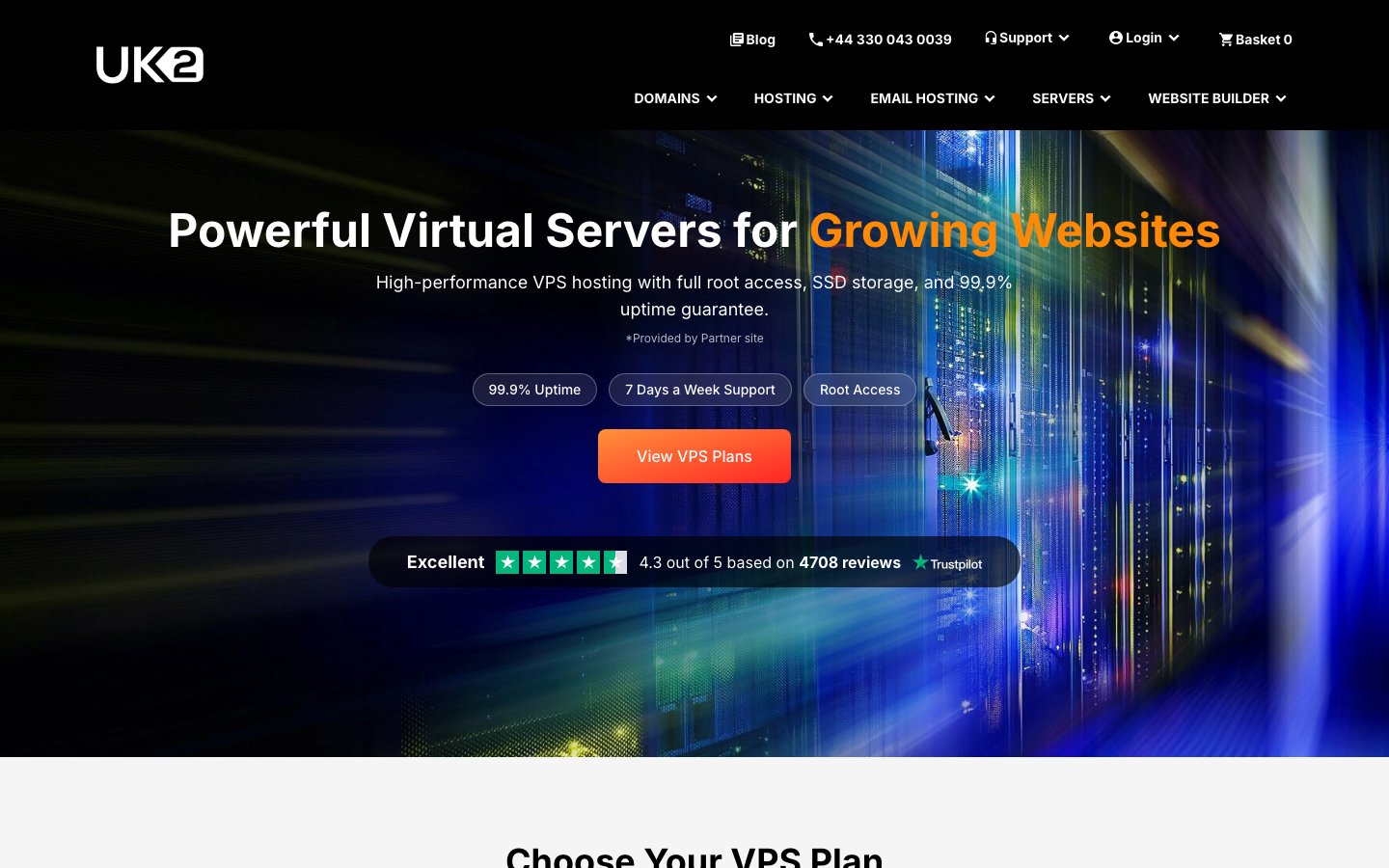 UK2.net public page captured in a desktop browser