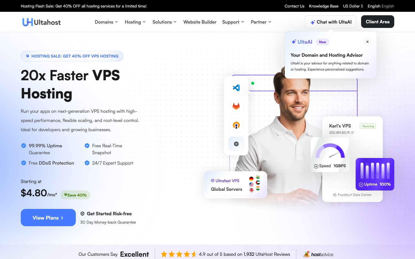 Ultahost public page captured in a desktop browser