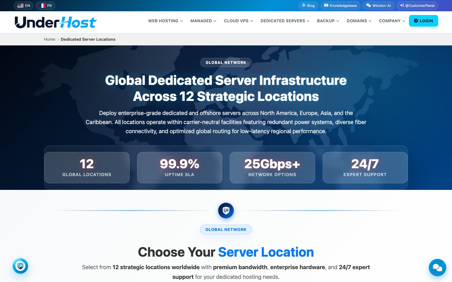 UnderHost public page captured in a desktop browser