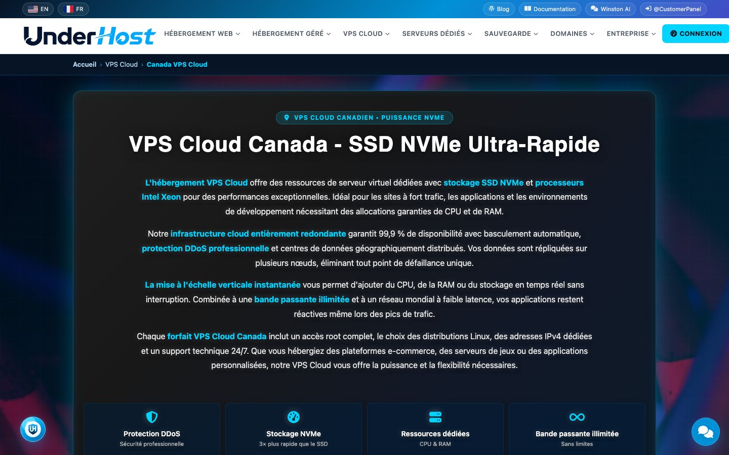 UnderHost public page captured in a desktop browser