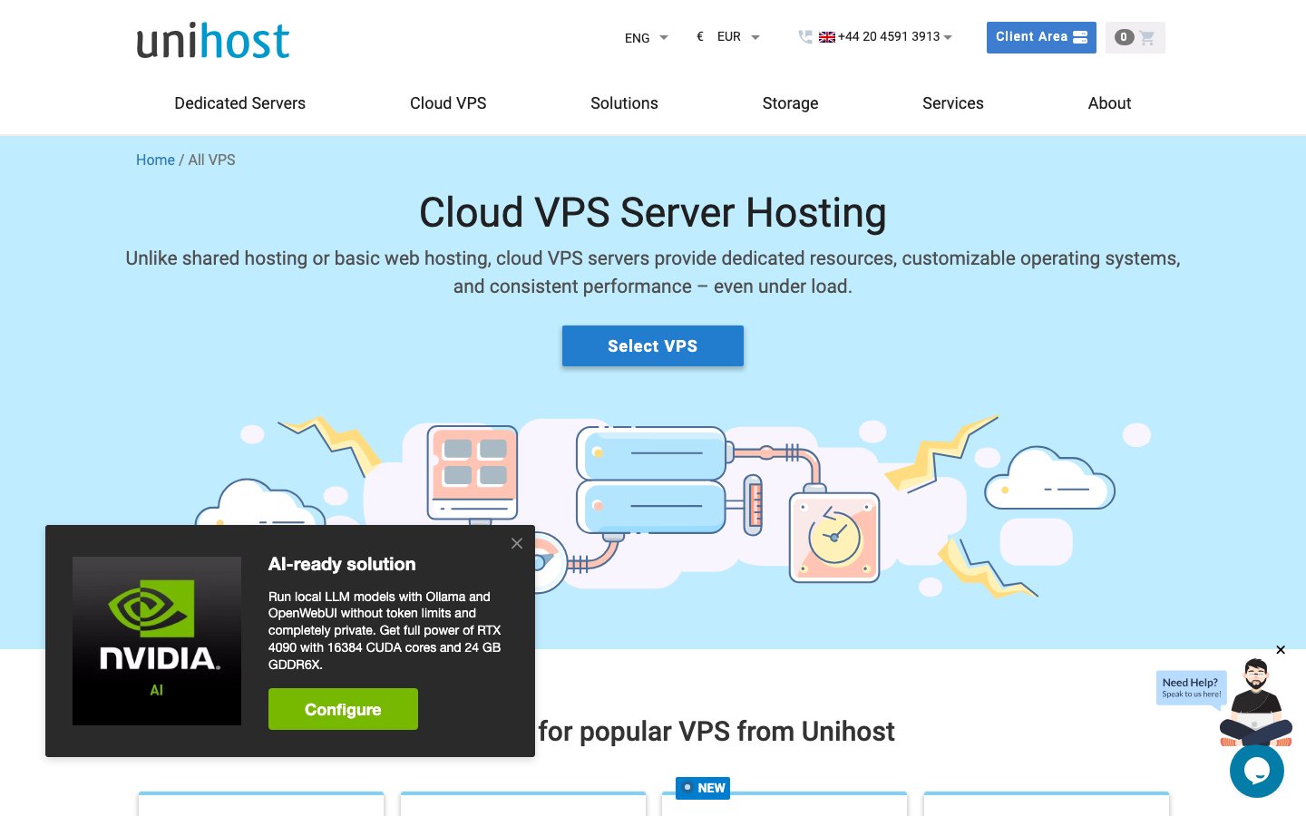 Unihost public page captured in a desktop browser