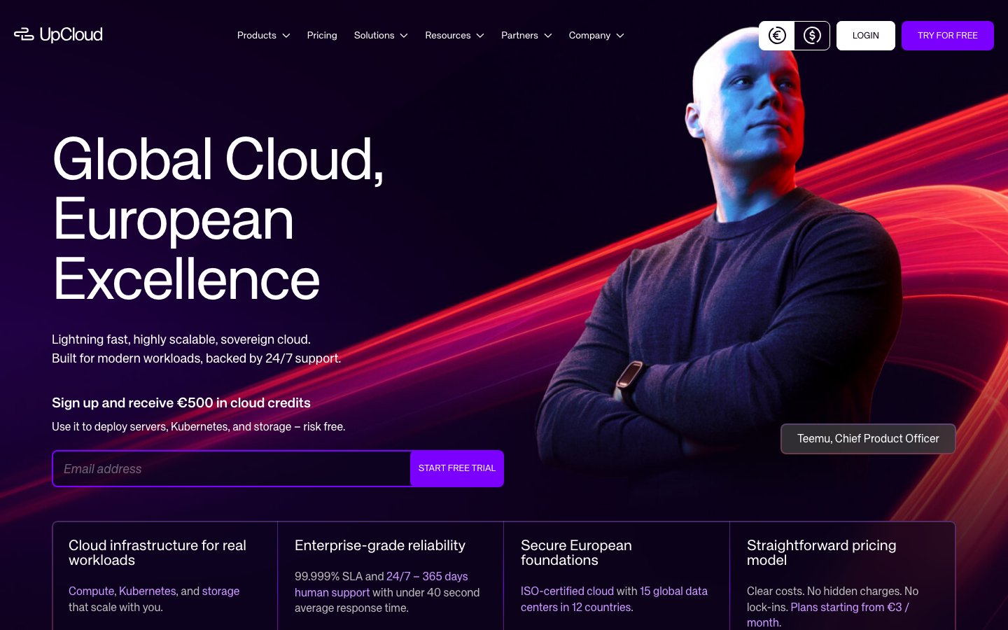 UpCloud public page captured in a desktop browser
