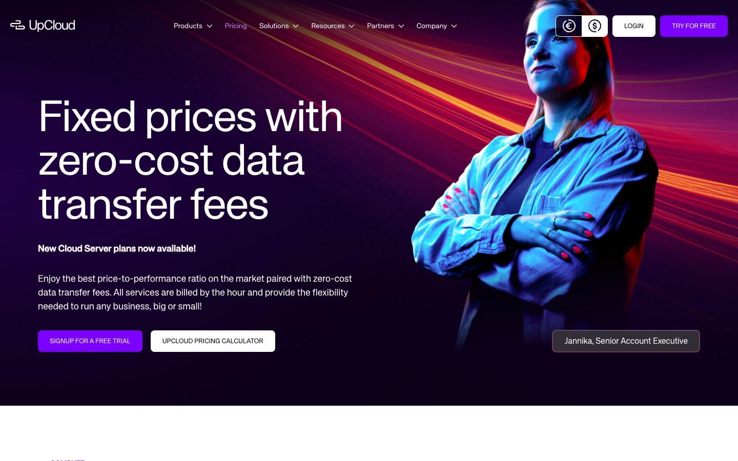UpCloud public page captured in a desktop browser
