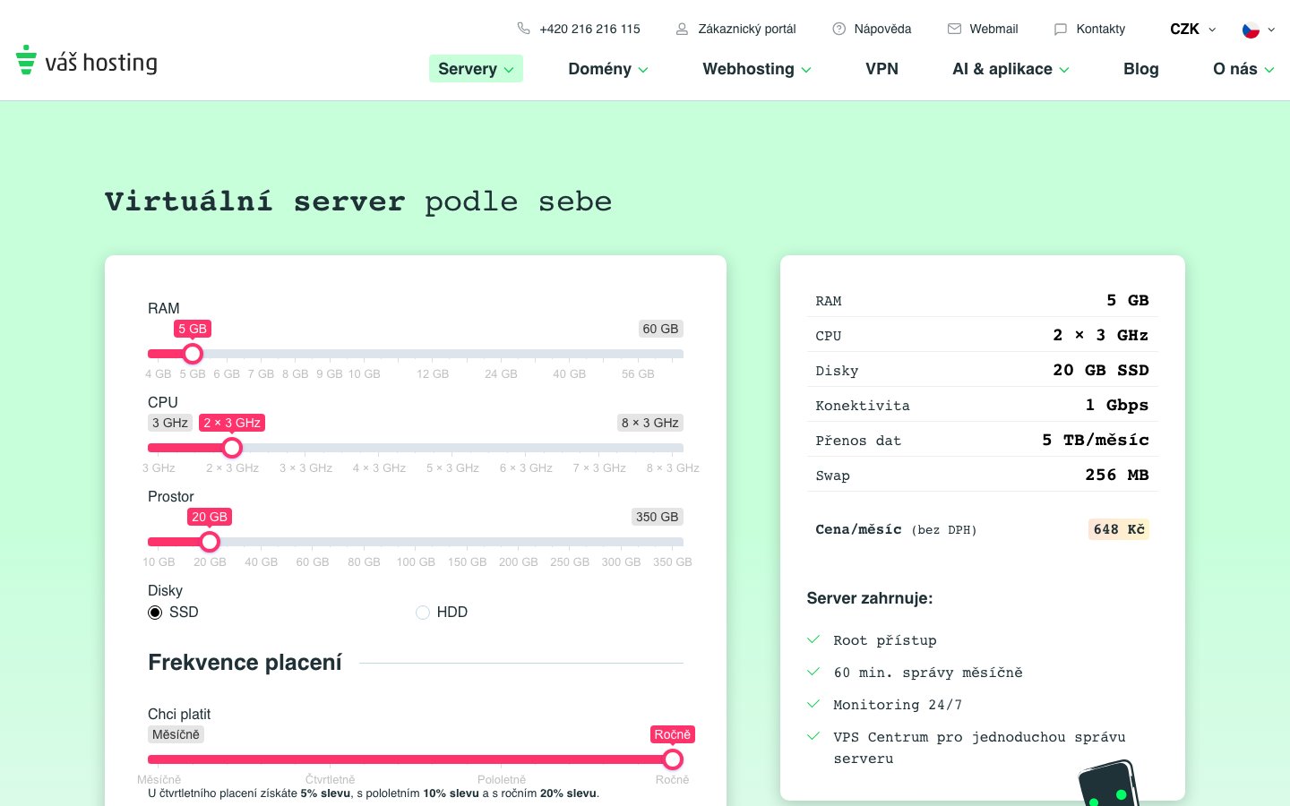 Váš hosting public page captured in a desktop browser