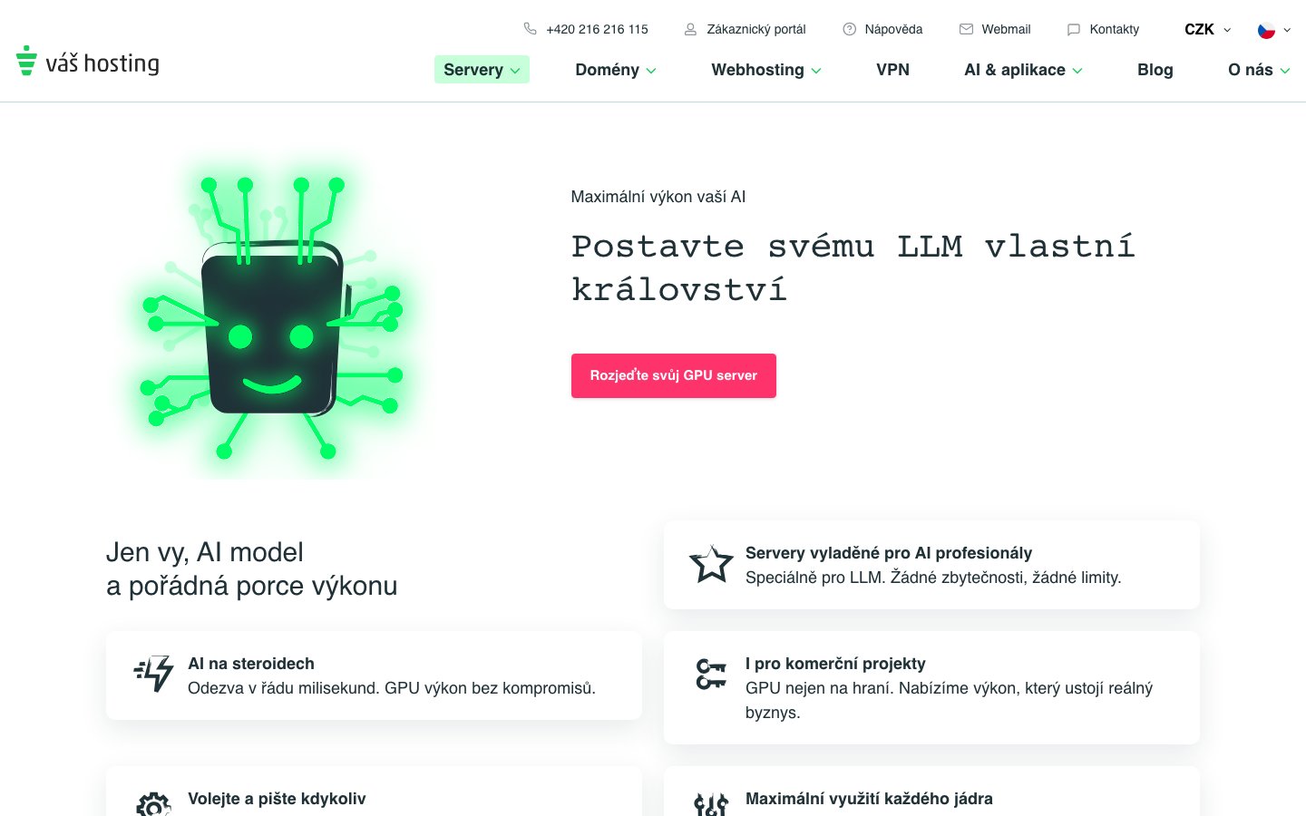 Váš hosting public page captured in a desktop browser