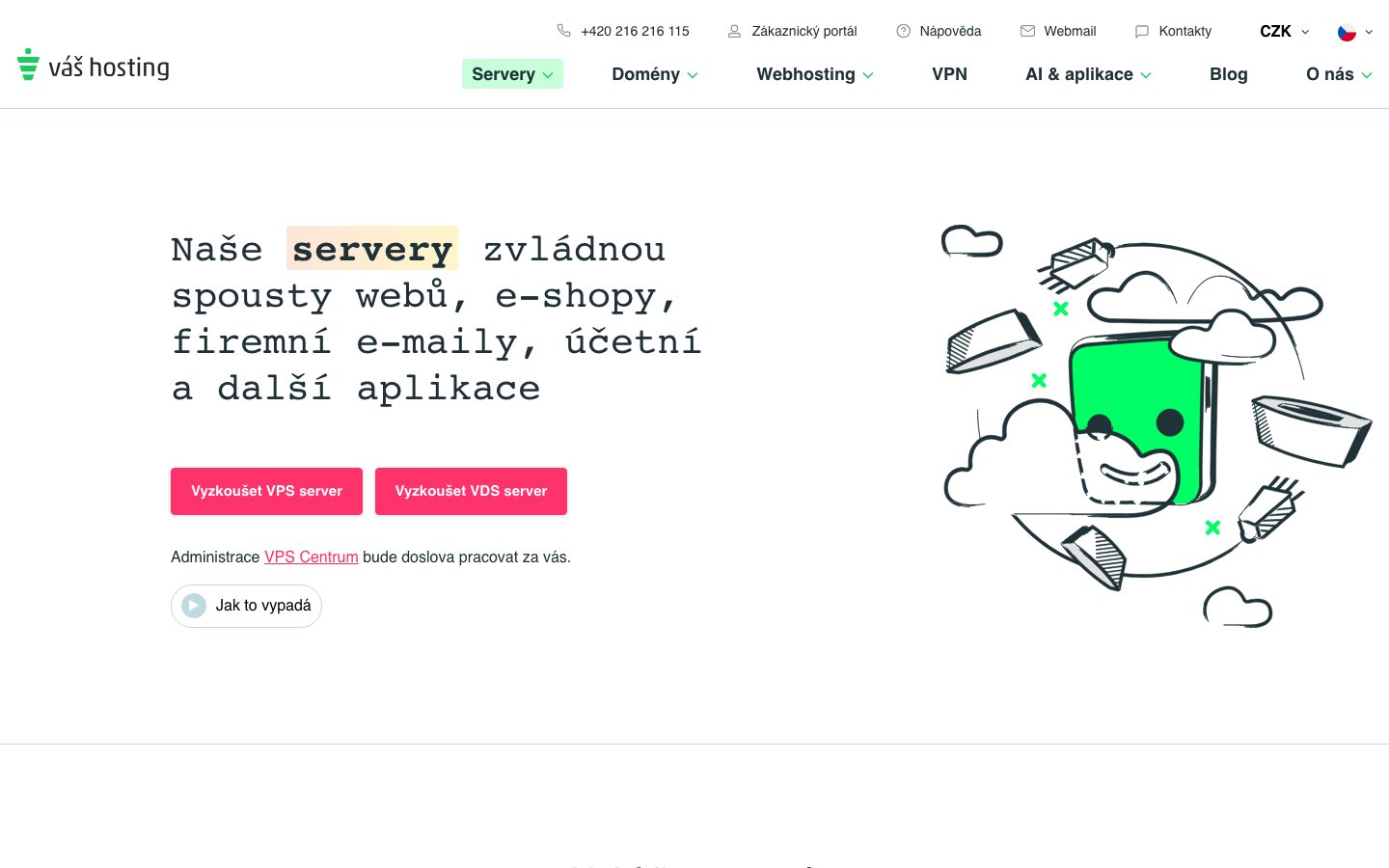 Váš hosting public page captured in a desktop browser