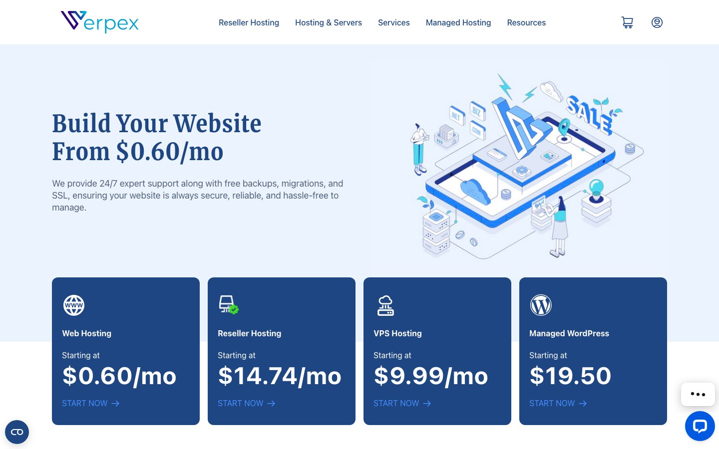 Verpex Hosting public page captured in a desktop browser
