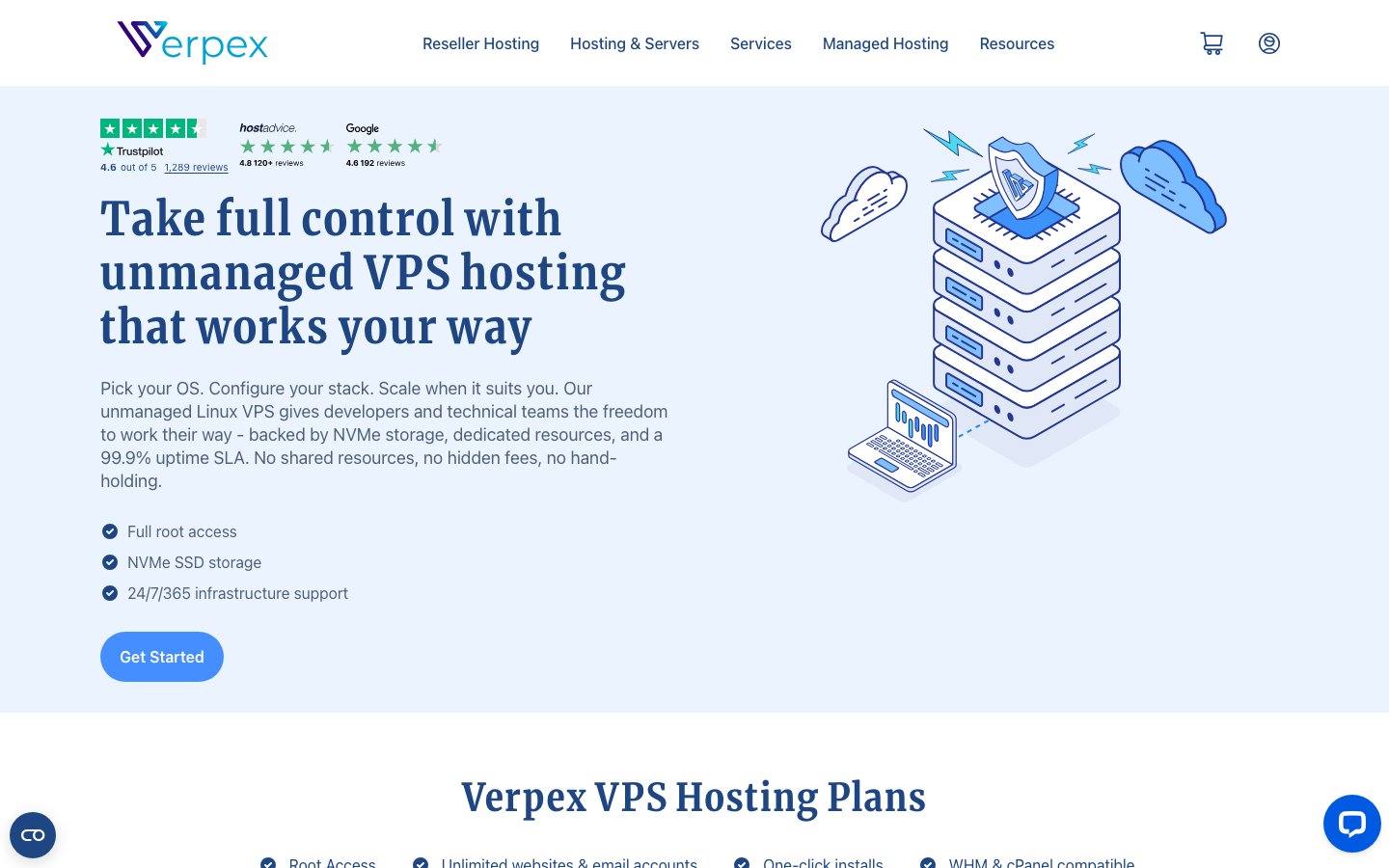 Verpex Hosting public page captured in a desktop browser