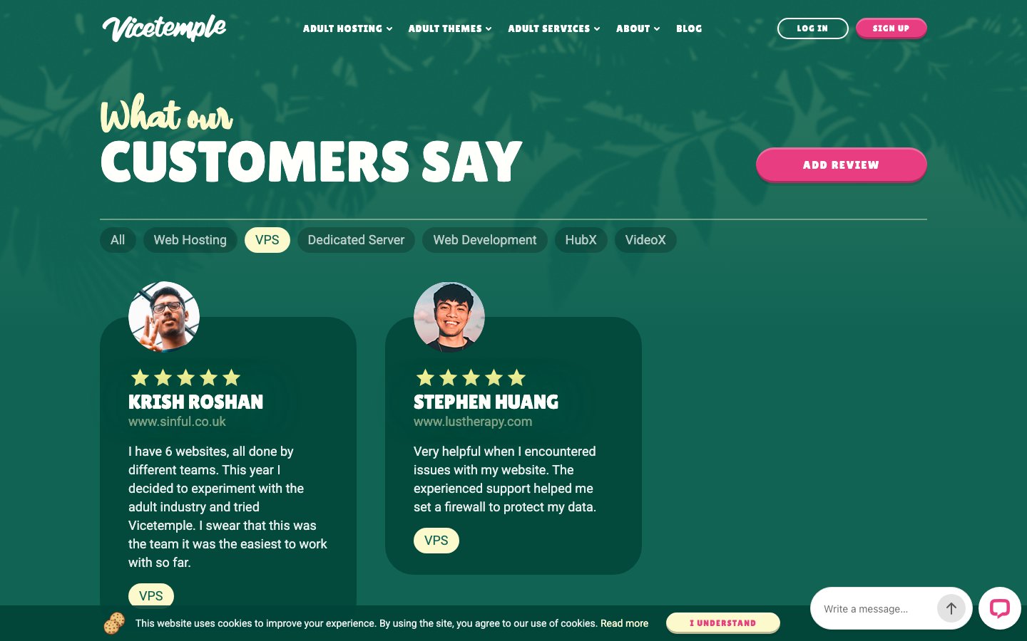Vicetemple public page captured in a desktop browser